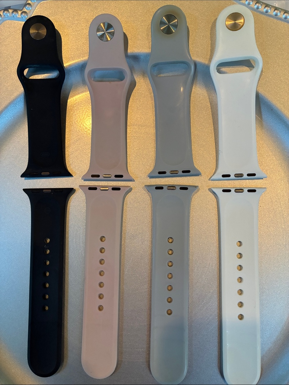 Apple Watch Bands Silicone Bundle of 4— Black, Pink, Gray, White Size 38-41mm - Picture 2 of 4